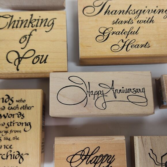 Vintage Rubber Stamps Sentiments Words Lot X 8 Wood Block Crafting - Picture 2 of 6
